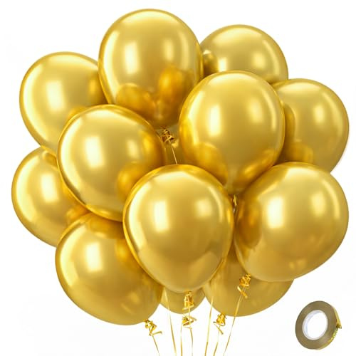 QIFU Luftballons Metallic Gold - 100 Stück Metallic Goldene Luftballons, Latex Helium Ballons für Silvester Neujahr Party Dekoration, Geburtstag Jahrestag Babyparty Hochzeit Graduation Deko,12 Zoll