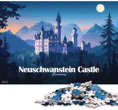 1000-teiliges Puzzle „Schloss Neuschwanstein, Deutschland bei Nacht“ – Lernspiel für Erwachsene (38 x 26 cm)