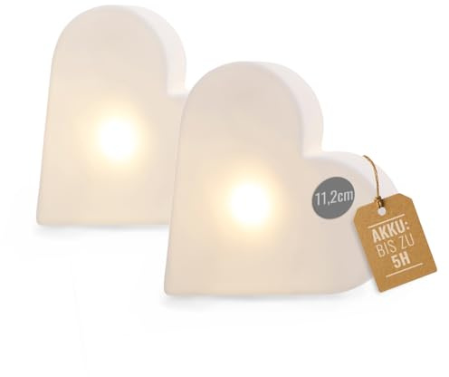 8 seasons design LED Herz Mini-Leuchten Set Shining Heart Micro S Duo – Dekolampen 12 cm – kabellos mit Akku, USB-C aufladbar – Tischdeko, romantische Deko, Herzlampen, Valentinstag, Muttertag