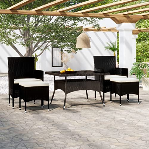 Tonture Salon de jardin 5 pièces en polyrotin, verre trempé noir, résistant aux intempéries, table 120 x 120 cm, confort pour terrasse, balcon, extérieur