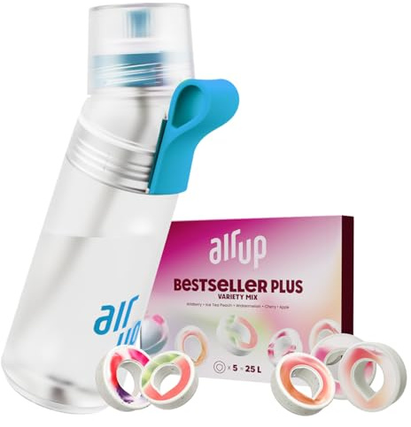 AIR UP Bottiglia Twist Pro Starter Set originale, con baccelli in 5 sapori, borraccia da 600 ml, senza zucchero, lavabile in lavastoviglie e senza BPA | Blue Splash