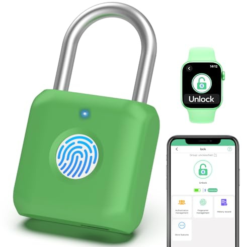 Anweller Fingerprint Padlock,Smart Padlock,Locker Lock,Combination Lock,Fingerprint Lock with APP Unlock,USB Rechargeable,Suitable for Gym Locker,Locker,School,Door,Shed,Toolbox,Storage(Green)