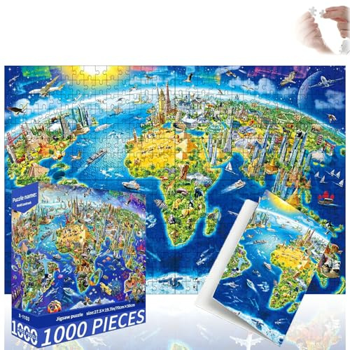 AEMCHDM 1000 Teile Puzzle für Erwachsene und Kinder, 70 x 50 cm Challenging Adult Puzzles, Klassische Puzzles Geschenk und Decor Geschicklichkeitsspiel für die ganze Familie (World Landmark)
