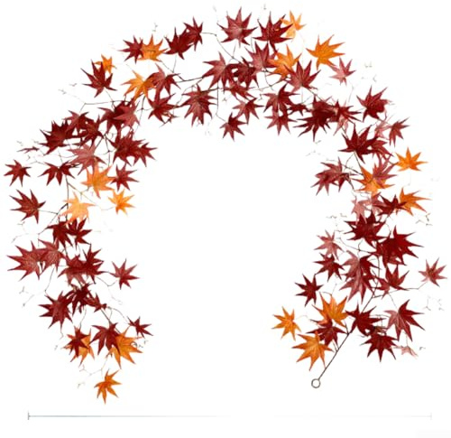 175cm Rattan Maple Leaf Vine for Wall Hanging Home Decor Faux Foliage with Realistic Veins Brown Stem and Lightweight Silk Build (Red A06129)