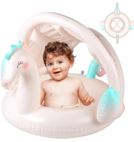 Salvagente Neonato per Bambini,Anello di Nuoto Gonfiabile Float con Parasole, Ciambella Neonato Mare,Giocattoli galleggianti da Piscina, Salvagente per Neonati da 6 Mesi a 36 Mesi