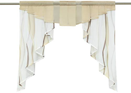 HongYa Tunnelzug Scheibengardine transparenter Voile Kurzgardine für Kleinfenster H/B 125/120 cm Creme Braun