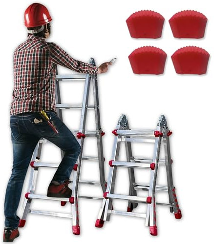 Escalera Articulada Telescópica Plegable 3x4 en 2 Tramos Profesional de Aluminio. Escada Articulada Telescópica Dobrável de Alumínio (hasta 10 Peldaños/Até 10 degraus)
