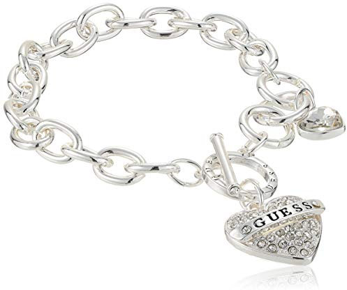 GUESS Silberfarbenes Armband mit Herzanhänger für Damen, Einheitsgröße, Kristall, 19,9 cm, Glas, Glas