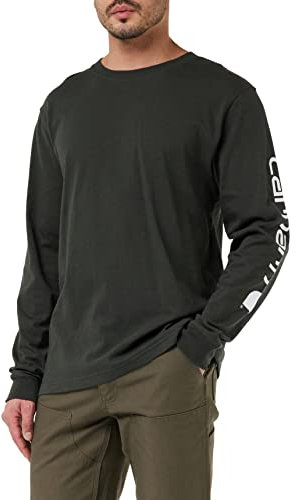 Carhartt Men's Relaxed Fit Heavyweight Long-Sleeve Logo Sleeve Graphic T-Shirt, Peat, M