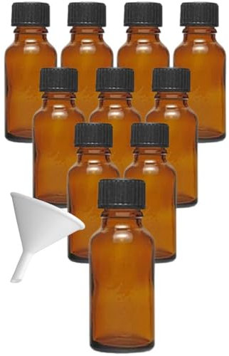 mikken 10 x braune Apothekerflasche 20ml made in Germany, inkl Beschriftungsetiketten + Trichter