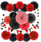 ZERODECO Party Dekoration Papier Pompoms, Rot und Schwarz Aufhängen Fächer Dreieckige Wimpel und hängende Glitter Punkt Papier Girlande Dekorpapier für Party Hochzeit Geburtstag
