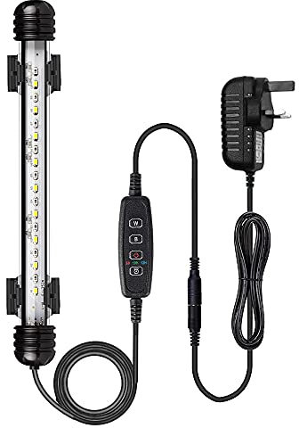 VARMHUS LED Aquarium Lighting, Aquarium Lamp White and Blue Color Changing Submersible Fish Tank Light with Small Simple Aquarium Timer for Sunrise and Sunset (18cm, Blue+White)