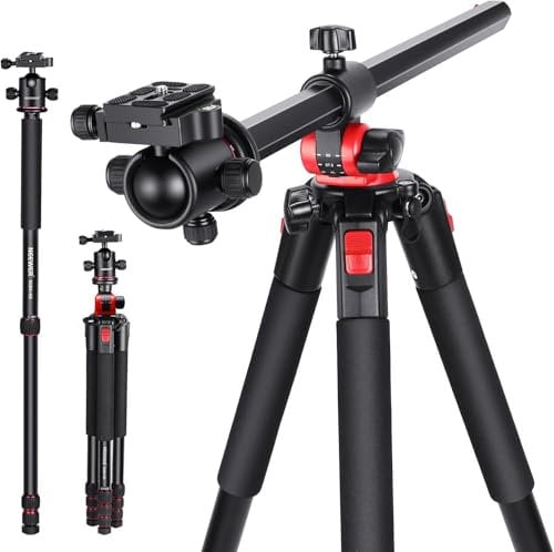 NEEWER 184cm Treppiede Monopiede per Fotocamera con Colonna Centrale e Testa a Sfera in Alluminio, Piastra QR Tipo Arca, Borsa, Treppiede Braccio Orizzontale per Fotocamera DSLR, Videocamera, Max 33lb
