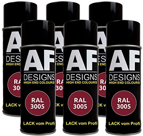 Alex Flittner Designs 6x RAL Lackspray Autolack Buntlack Spraydose RAL3005 WEINROT glänzend