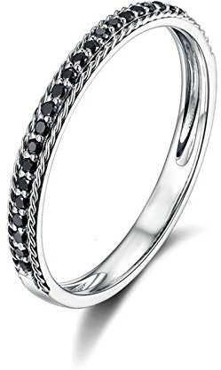 Daesar Damen Ring 750 Weißgold Eckig Schmal 0.21ct Rund Schwarz Diamant Verlobung Ring Weißgold Trauring Gr. 45 (14.3)