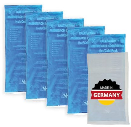 KK Kühlpads 5er Set, Kalt-Warm Kompressen 12 x 29 cm, Kühlpacks zur Behandlung von Schwellungen, Prellungen und Verspannungen, inklusive 1x Vliesstoffhülle