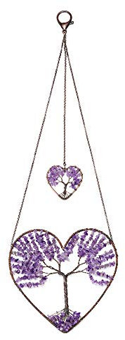 JSDDE Heart Amethyst Healing Crystal Life Tree Hanging Ornament Wire Quartz Gemstone Wall Hanger Home Office Windows Decoration Meditation Balancing