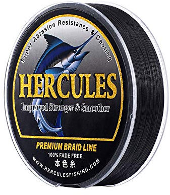 HERCULES Farbechte Geflochtene Angelschnur, 100m PE Geflochtene Schnüre, 8 Stränge Multifile Angelschnur, 100lb Test für Salzwasser und Süßwasser, Schwarz, 100lb, 100m