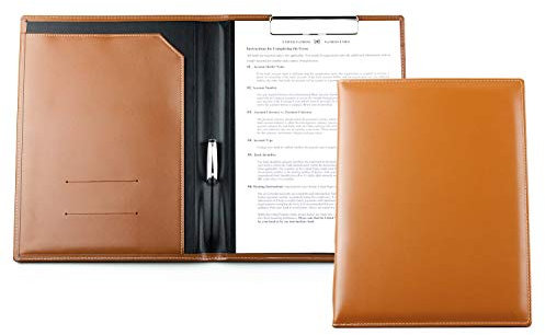 DELMON VARONE - Personalisierbare Klemmbrett Mappe DIN A4 Cambridge Top Grain Leder Braun - Organizer Klemmbrettmappe mit Blockklemme, Stiftschlaufe & Steckfächer - Klassische Echtleder Schreibmappe