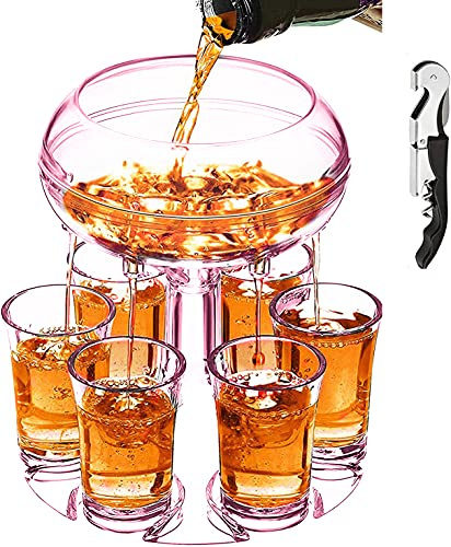 Adjustable Shot Glass Dispenser and Holder Made of Food Grade Plexiglass, Shot Dispenser with 6 Drinking Glasses for Kinds of Parties (Red)