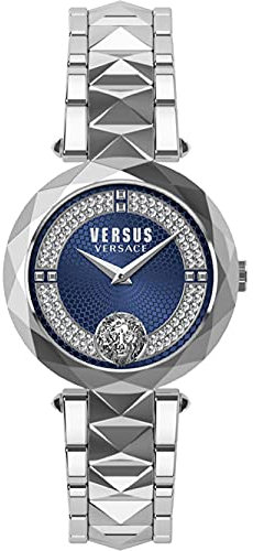 Versus Versace Damen Armbanduhr Covent Garden Crystal 36 MM Edelstahlarmband, Farbe:silberfarben/blau