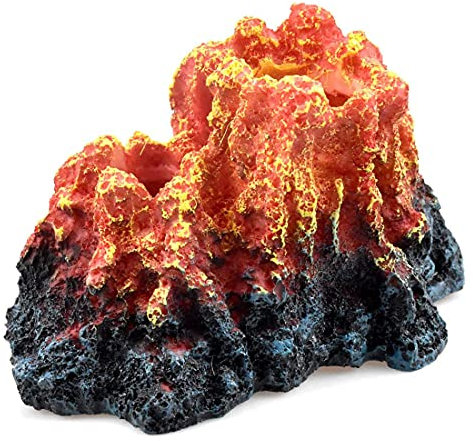 ANCLLO Aquarium-Vulkan-Ornamente, Aquarium-Dekoration mit Luftblasenstein, realistisches Harz, Lava-Vulkan, buntes Aquarium, Berghöhle, Ornament für Aquarium, Unterwasserlandschaft