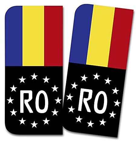 2 x Kennzeichen Sticker passgenau für EU Feld 11x5cm Design Aufkleber für Nummernschild Folie KFZ Schwarz oder mit Fahne waschstraßenfest R167 (20 Rumänien, Mit Flagge)