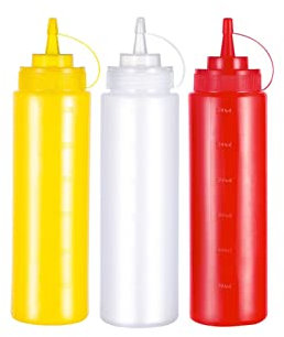 F-HOME Pressez La Bouteille De Sauce, Bouteilles De Condiments Bidon D'huile Plastique Échelle Fine Bouche Pointue Ketchup Le Miel Vinaigrette Crémeuse (Couleur : Mix, Taille : 600ml)