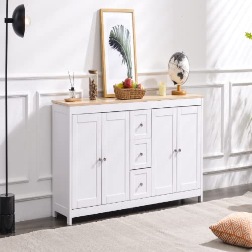 WZFANJIJ Kommode Anrichte Sideboard Mehrzweckschrank Beistellschrank Kiefer massiv Weiss lackiert