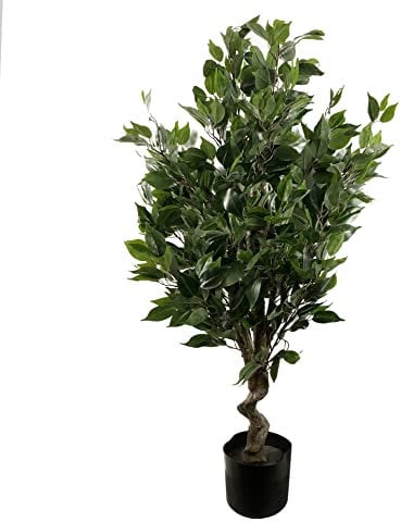 Leaf Künstlicher Baum/Pflanze, gemischte Materialien, grüner Benjamini, gedreht, 110 cm, Ficus, Green Ficus Twist