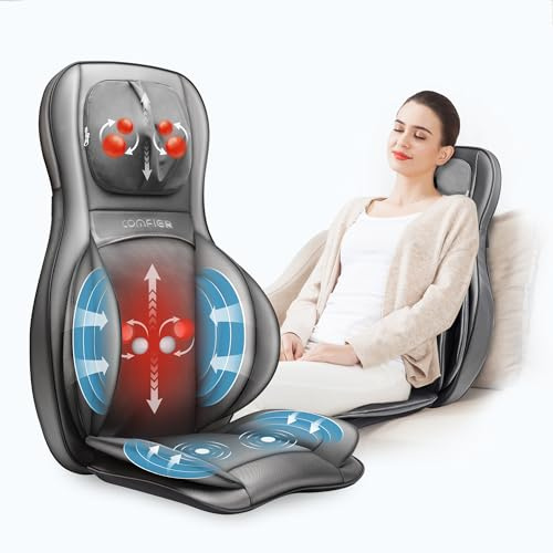 Comfier Nacken- und Rückenmassagegerät mit Wärme – Massagestuhl mit Kompresse und Rollen, Knet-Shiatsu-Rückenmassagegerät für vollen Rücken, Nacken, Massagestuhl-Pad für Zuhause, Büro,