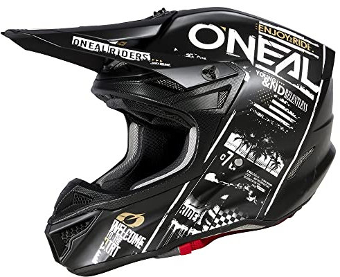 O'NEAL | Motocross-Helm | MX Enduro | 2 Außenschalen & 2 EPS für erhöhte Sicherheit | 5SRS Polyacrylite Helmet Attack V.23 | Erwachsene | Schwarz Weiß | S (55/56 cm)
