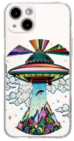 FancyCase Schutzhülle für iPhone 14 (6,1 Zoll) - Cool Alien mit UFO Fun Cartoon Muster Flexible TPU Schutzhülle Clear Case Kompatibel mit iPhone 14 (bunt UFO)