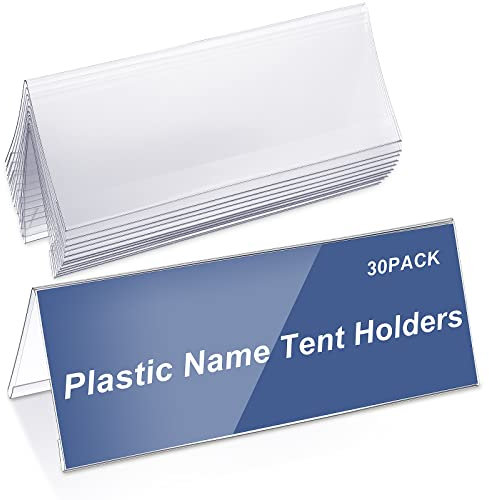 Vicenpal 30 Pieces Clear Plastic Name Tent Holders 11 x 4.25 Acrylic Name Plate for Desk PVC Card Tent Holder Desk Sign Frame for Table Office Business Conference Meeting Room School Display Stand
