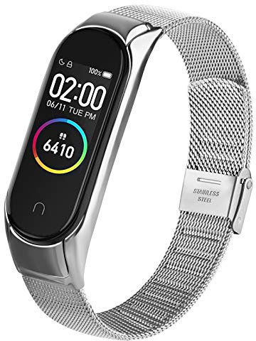 AK Armband Kompatibel mit Xiaomi Mi Band 4 Armband/Xiaomi Mi Band 3 Armband, Verstellbare Edelstahl Metall Ersatzarmband für Xiaomi Mi Band 3/Mi Band 4 (Silber)