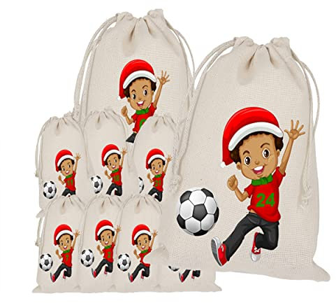 Adventskalender zum Befüllen, 24 Stoffbeutel, Bedruckt 20x15 Groß, Fussballer, Fußball Spieler, Weihnachten Geschenksäckchen, Säckchen, DIY Selber Befüllen, Weihnachtskalender