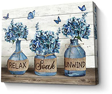 Parylore Farmhouse Bathroom Decor Wall Art Hydrangea in Mason Jar Theme Picture Framed Modern Artwork For Living Room Bedroom Office Home 12x16 In