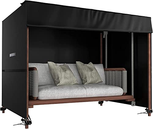 Callni Hollywoodschaukel Abdeckung 3 Sitzer, wasserdichte, Windfest/Wetterfest, Hochfestes Reißfestes Strapazierfähiges Oxford 420D Material Hollywoodschaukel Schutzhülle 135x105x135cm Schwarz