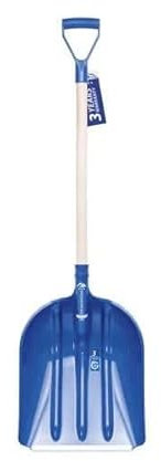 Schneeschaufel mit Holzstiel - Farbe Blau - 135,5 x 39 x 7 cm - Stabile Aluminiumkante für festgefrorenen Schnee - Frostfest & beständig gegen Minus-Grade - Schneeschieber