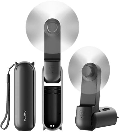 GAIATOP Portable Handheld Fan, 3 IN 1 Mini Foldable Travel Fans with Power Bank [17H Max Cooling Time], Pocket Design USB Rechargeable for Travel Concert Lash Makeup, Summer Gifts for Women Girl Black