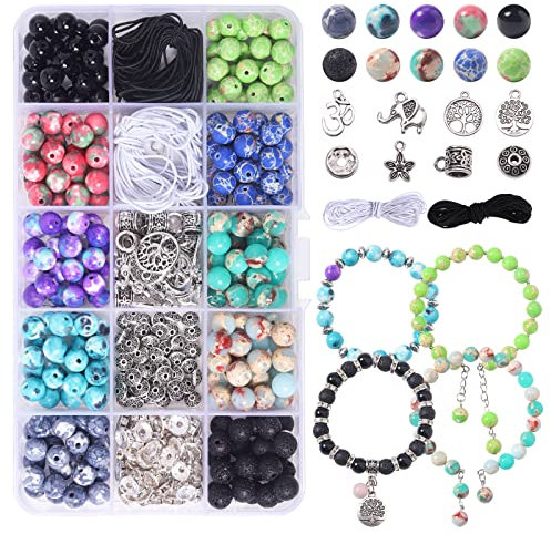 Chakra Perlen Zum Basteln Armband Set Lava Bastelperlen Zum Auffädeln, 8mm Natürlichen Halbedelstein Perle für Thringing Loose Armbänder Perlen zum Auffädeln Erwachsene Armbänder Selber Machen Set