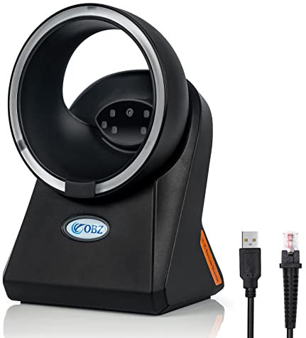 OBZ 1D QR 2D Desktop Barcode Scanner, QR Code Scanner USB Handsfree Barcode-Scanner Automatischer Bildsensierung Barcodescanner für POS PC Supermarkt Bibliothek Laden