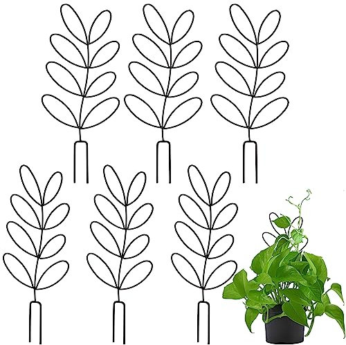 Tosnail 6 Pack 12 Tall Metal Plant Trellis for Potted Plants, Wire Plant Stakes, Small Garden Trellis, Cute Leaf Shaped Plant Support for Houseplant Home Climbing Plants Indoor Outdoor