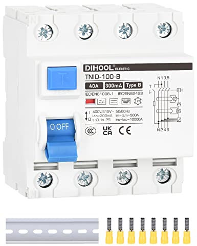 DIHOOL RCD Typ B fi schutzschalter Fehlerstromschutzschalter FI-Schalter DIN Hutschiene 4-polig 40A 300mA