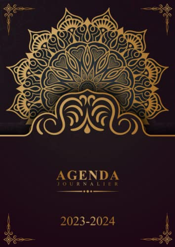 Agenda 2023 2024: A4 Grand Agenda XXL , 2 Pages par Jour - Juillet 2023 à Juin 2024 ,Planificateur de Bureau Journalier (Couverture Motif Mandala Dorée)