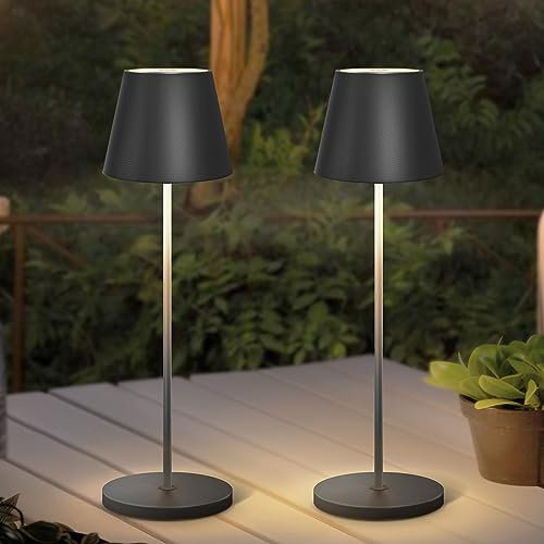 GGII 2er Set Dimmbar LED Akku Tischleuchte, Kabellose Tischlampe IP54 Wasserdicht, Innen und Außen Dimmbare Led Tischleuchte, Nachttischlampe Touch Dimmbar (Schwarz)