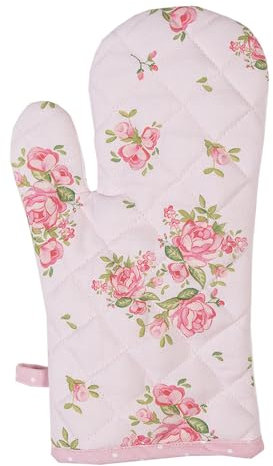 Clayre & Eef Ofenhandschuh 18x30 cm Rosa Baumwolle Rosen Ofenhandschuh