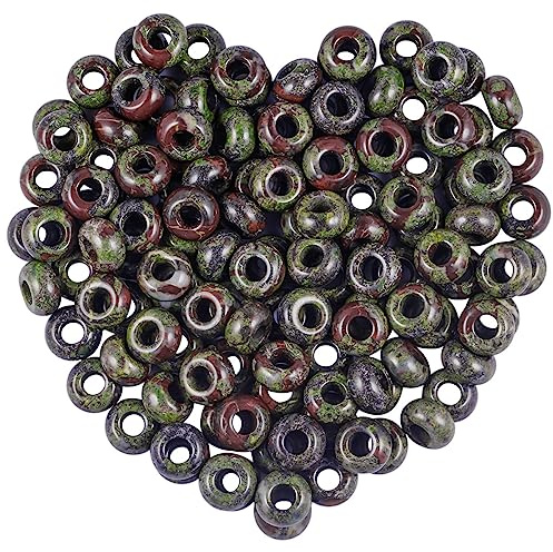 mookaitedecor 20pcs 14mm Round Large Hole Stone Beads for Jewellery Making | Healing Crystal Stone Beads for Crafting, 6mm Hole Loose Beads for European Bracelet Macrame DIY Projects, Dragon Blood Stone