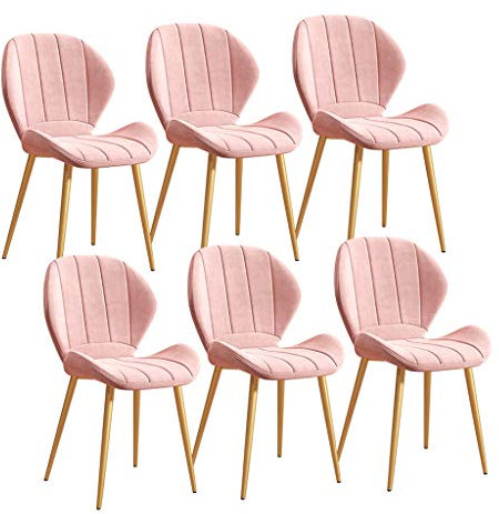 Lot de 6 Chaises de Salle à Manger Rembourrées Chaise de Cuisine Siège en Velours Pieds en Métal Doré Chaises de Réception avec Dossier Coussin Doux (Couleur : Rose)