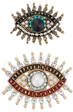 AHANDMAKER 2 Pcs Lucky Evil Eye Brosche Pin, Crystal Faux Pearl Vintage Stehend Kragen Pin für Hochzeit Prom, Multifunktions-Brosche, Schnalle, Pullover, Tasche, Dekoration